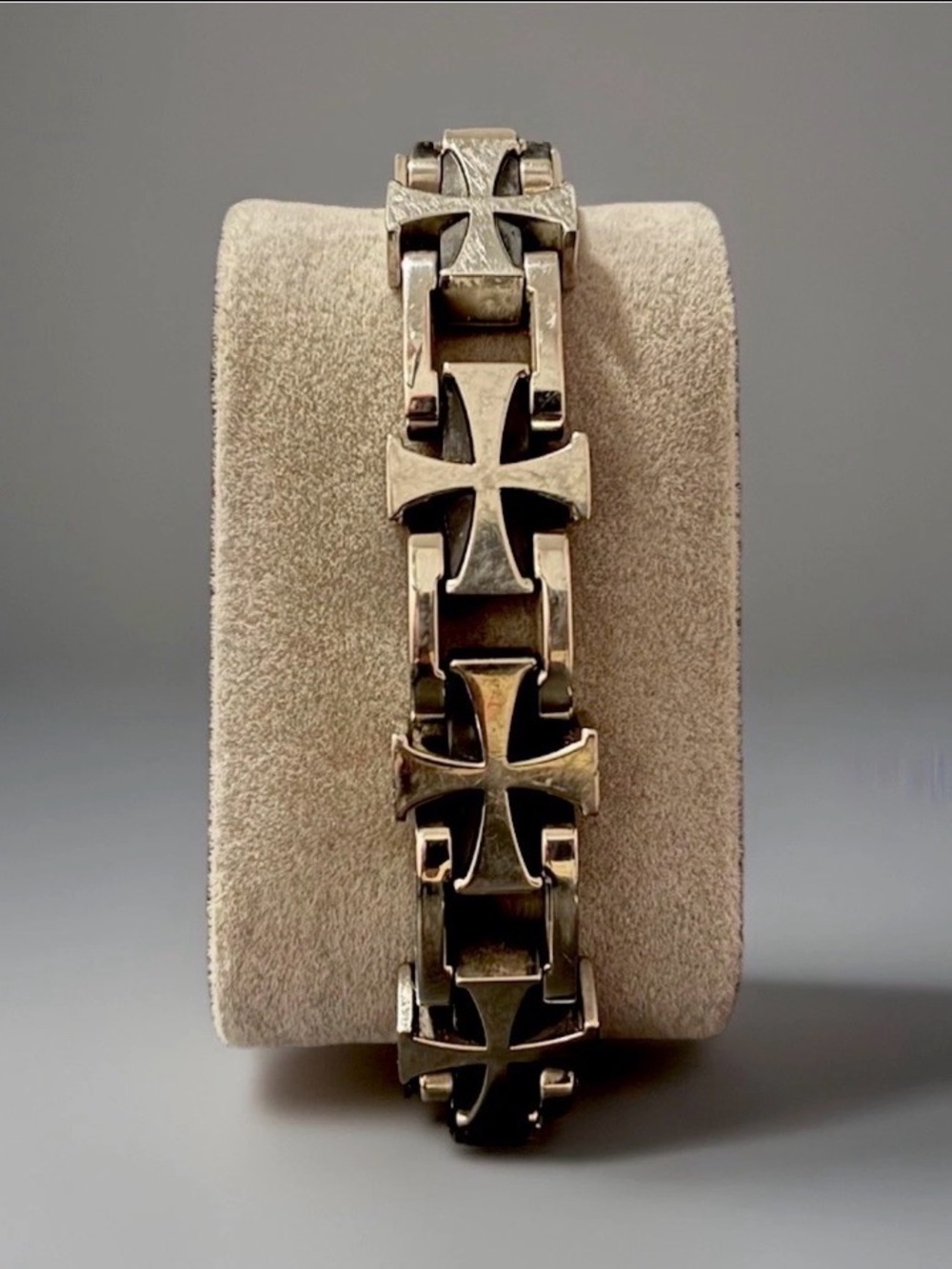 Russell Simmons Maltese Cross Stainless Steel Link Bracelet with Diamond Accent
